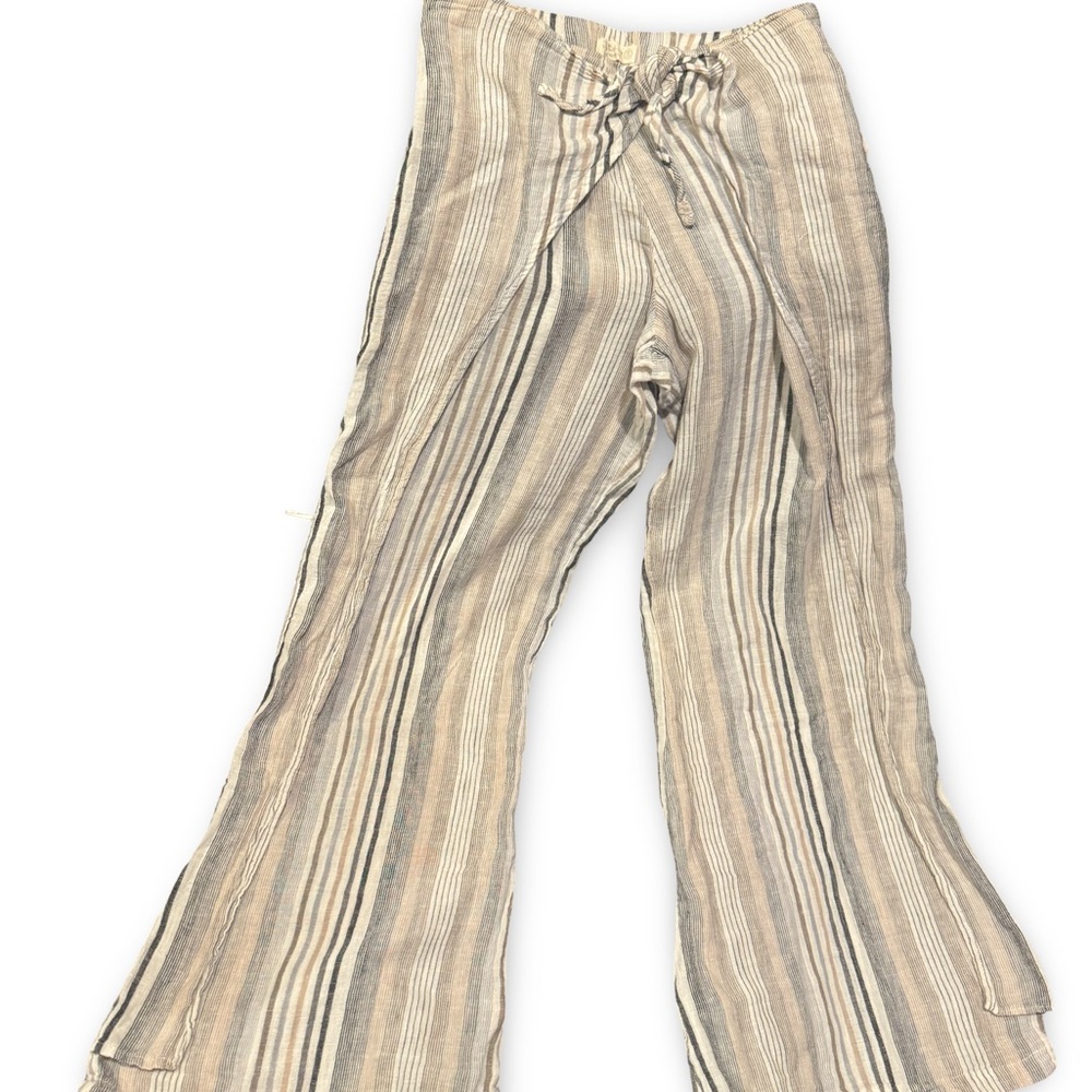 Just Living Beige Striped Wide Leg Pants - Size Small